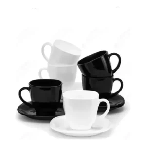 Juego De Taza Y Plato Para Taza Semicuadrado Negro Y Blanco