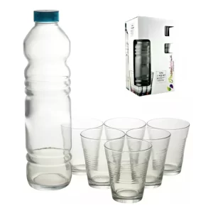 Botella Pasabahce De Vidrio Con 6 Vasos Color Transparente