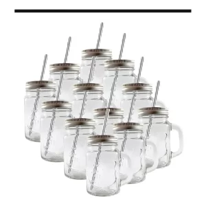 Mason Jar Frasco Tapa Tarro Popotes 400 Ml Remate 100 Pack Color Blancp