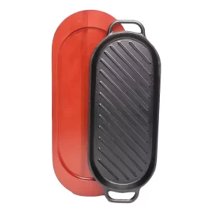 Plancha Grill Hierro Fundido Ovalado Con Base Parrillada