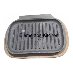 Plato Comal De Hierro Fundido Con Base De Madera Para Carne