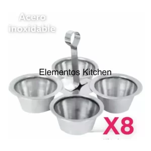 Salsera Cuádruple De Acero Inoxidable Restaurant Bar 8 Pz