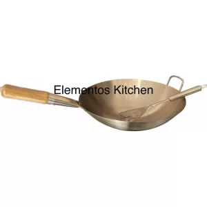 Sarten Wok Chino 36 Cm Acero Inoxidable Mang Madera Espátula