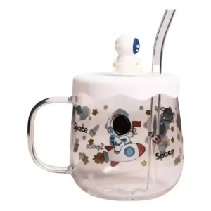 Taza Astronauta Vidrio Con Tapa Y Popote 500 Ml
