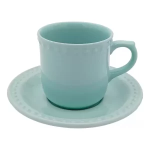 Taza Y Plato Turquesa Cerámica 4 Personas 8 Piezas