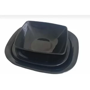 Vajilla De Melamina Negra Gruesa Para 32 Comensales 96 Pz Color Negro Liso