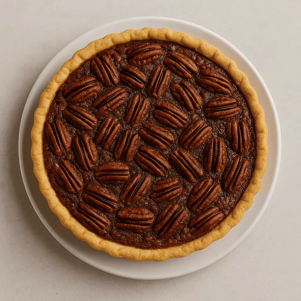 Pay de nuez casero sobre plato blanco