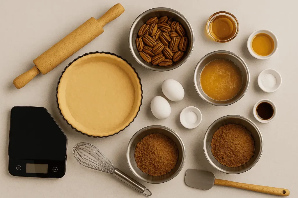 Utensilios de cocina y ingredientes para pay de nuez